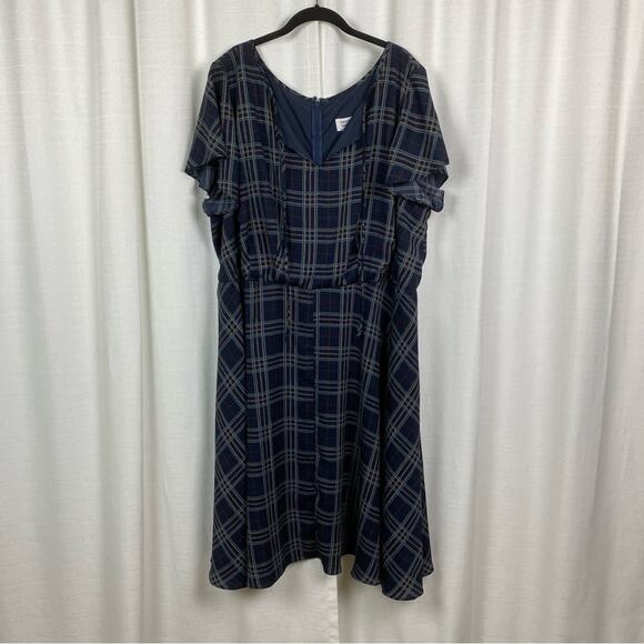 Unique Vintage Blue Plaid Tie Front 1940’s Swing Midi Dress Sz.5x/26 - Picture 1 of 12